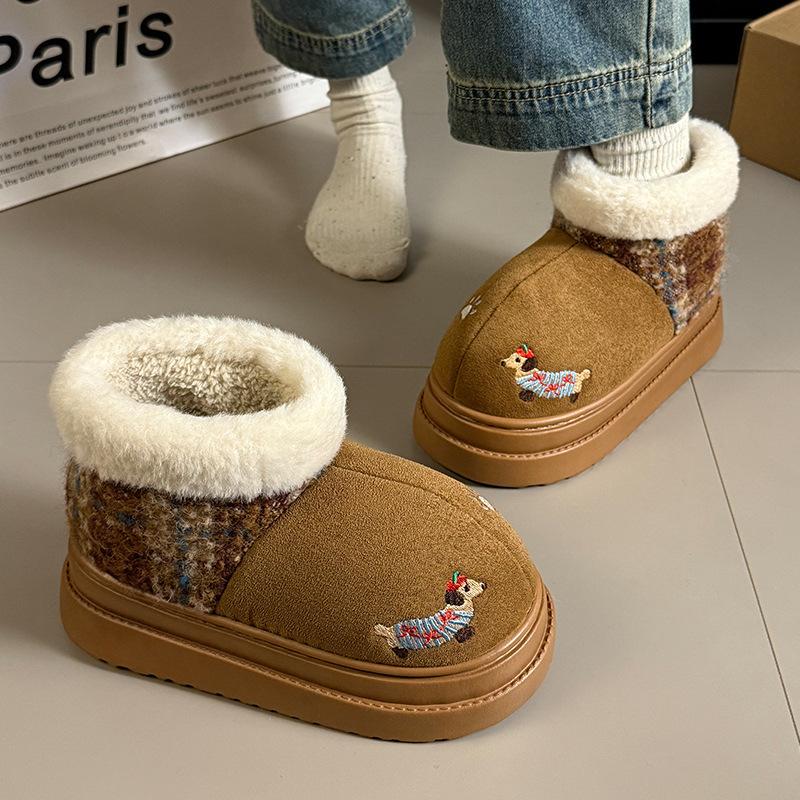 Women's Retro Fashion Lightweight Soft Sole Winter Warm Fur One Snow Boots Padded Lined Non-slip Casual Sports Martin Cotton Boots