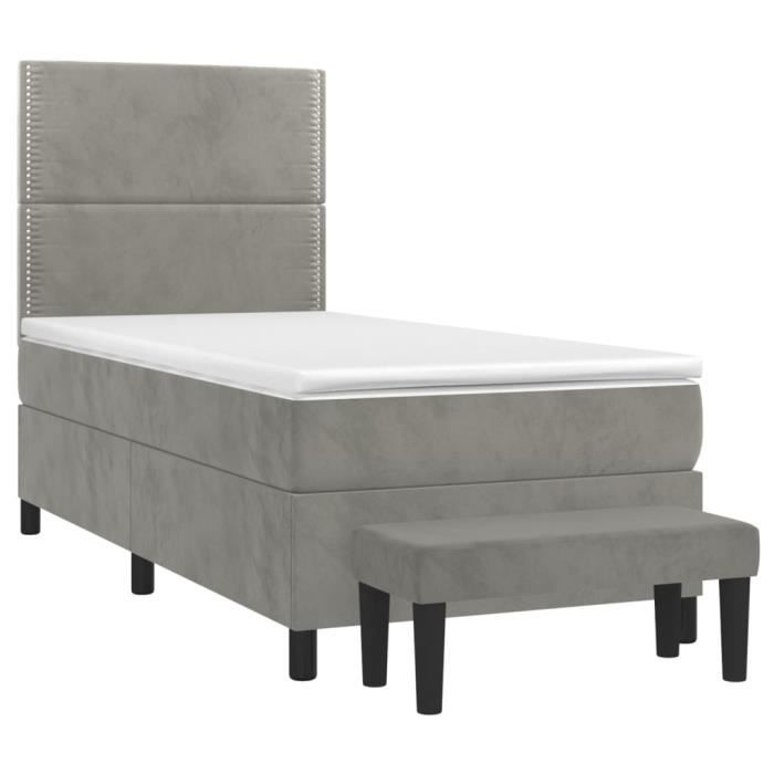 3137749 vidaXL Lit à sommier tapissier et matelas Gris clair 80x200 cm Velours