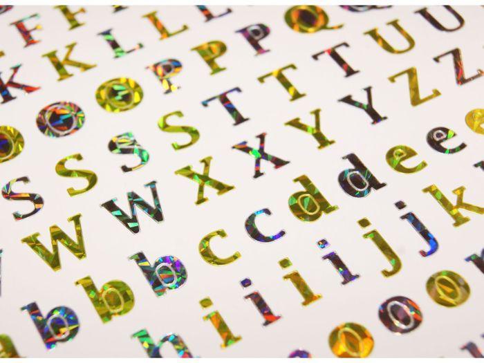 160 Autocollants - Alphabet &amp; Chiffres - Doré - Holographique