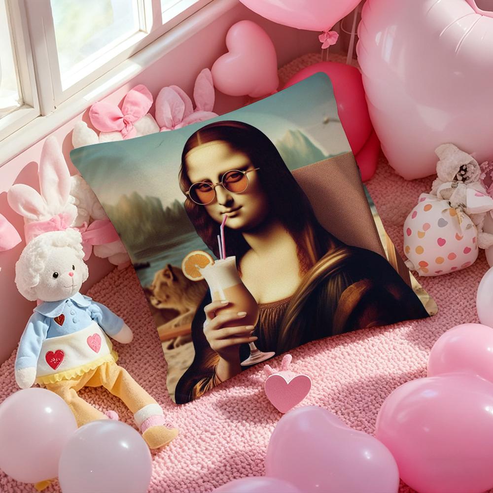 Modern Art Funny Mona Lisa Cushion Cover Pattern Printed Pillowcase for Living Room Sofa Cushion Cover & Bedroom Decor