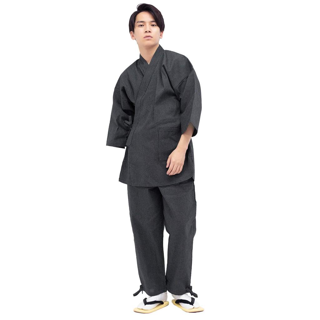 Kyoetsu Men's Washable Samue with Sashiko Pattern, Cotton, Size 06 (M, Black)