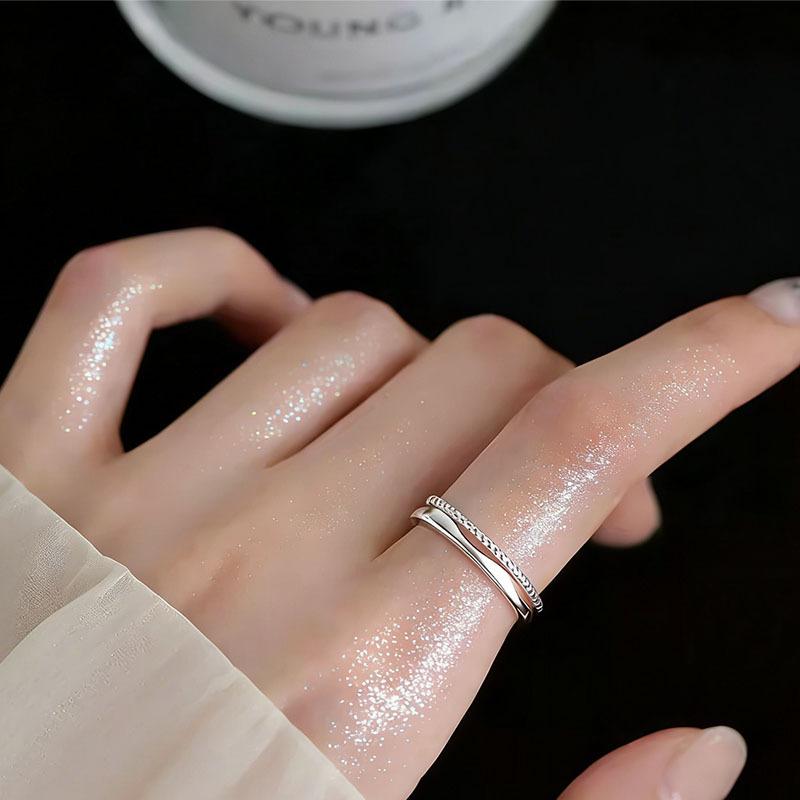 1Pcs Double-layer twisted wire ring with adjustable opening. Women's simple stainless steel ring.