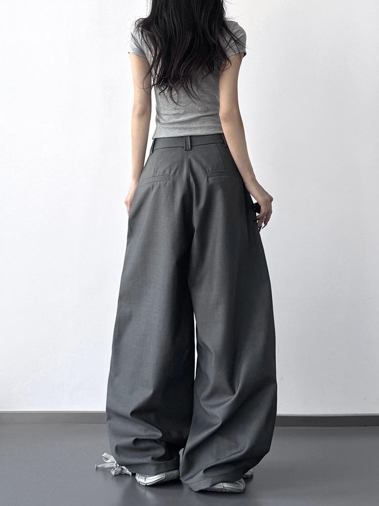 2026 Spring Women's Wide-Leg Gray Suit Pants: Popular Loose Western-Style Casual Trousers