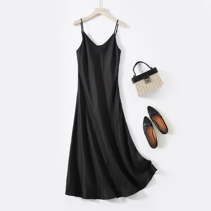 Mulberry Silk Satin V-Neck Camisole Dress