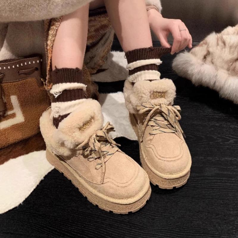 Fur Flats Ankle Women Snow Boots Platform Suede Plush Cotton Shoes Woman Winter Casual Sneakers 2025 Trend Warm Zapatos Mujer