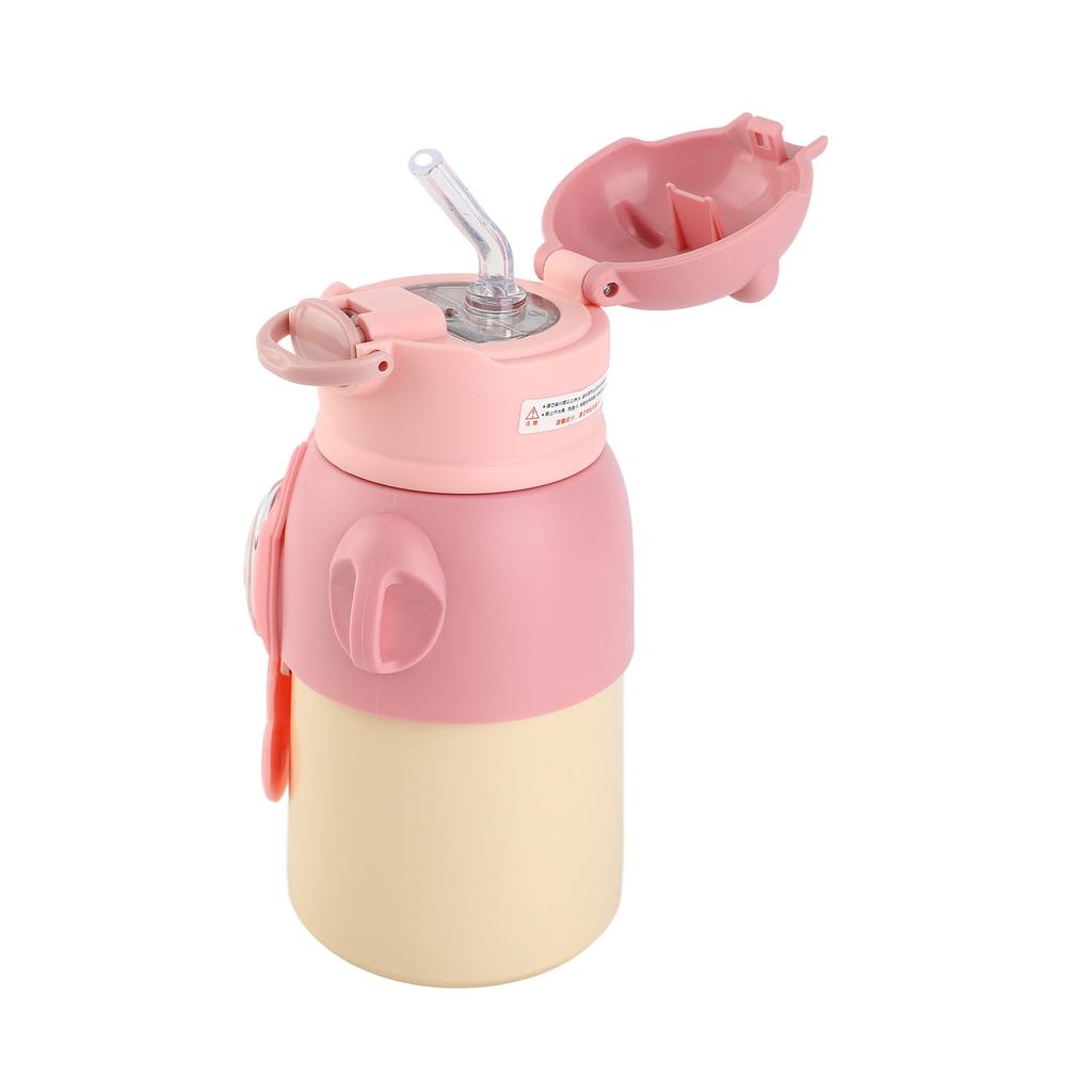 Roztomilá kreslená dětská izolovaná láhev na vodu z nerezové oceli s brčkem a popruhem pro