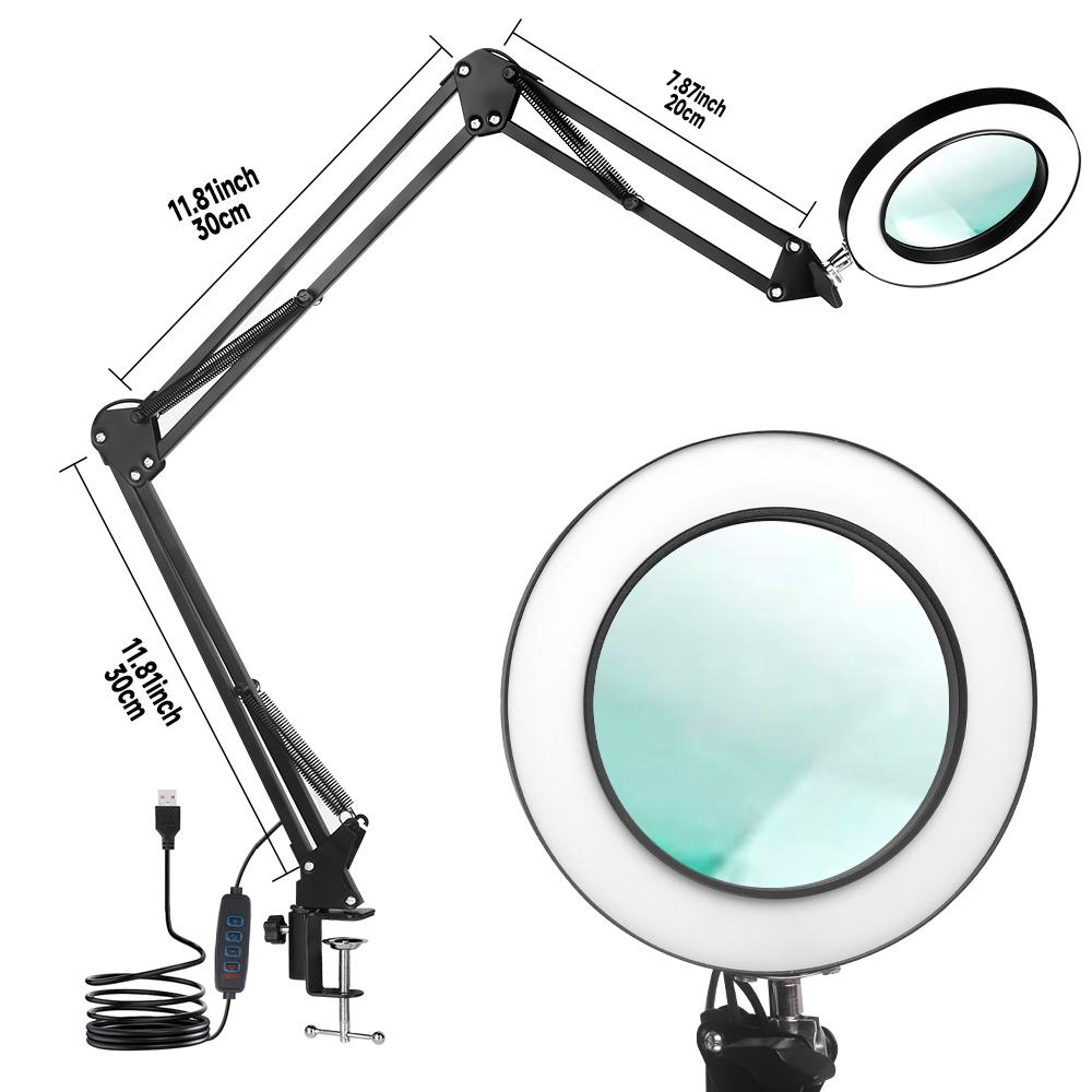 USB Magnifying Glass with 3-Color LED 72 LEDs 8X/10X Powerful Light for Soldering Iron Repair Desk Lamp Skin Care Beauty