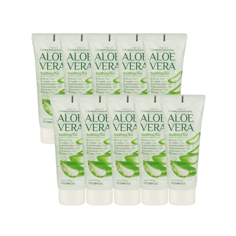 

(10 шт.) Foodaholic Успокаивающий гель с алоэ вера 100 мл/тюбик Портативный Содержит экстракт центеллы азиатской, Успокаивающий, Быстро увлажняющий