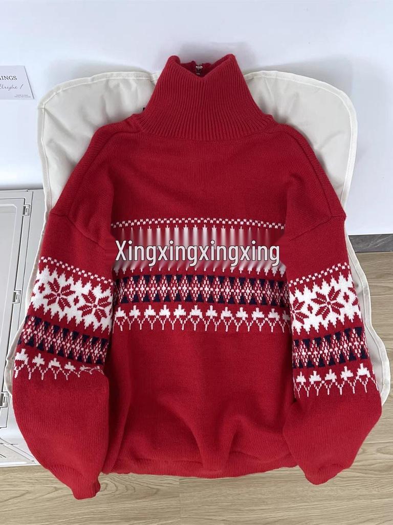 Men's Retro High Neck Knit Sweater - Warm, Loose, Half-Zip for Autumn & Winter