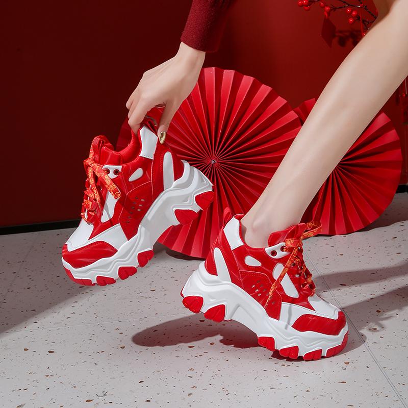 Fashion 7CM New Women High Top Sneakers Height Increasing Platform Casual Dad Shoes Spring Thick Sole Breathable Sport Shoes Woman