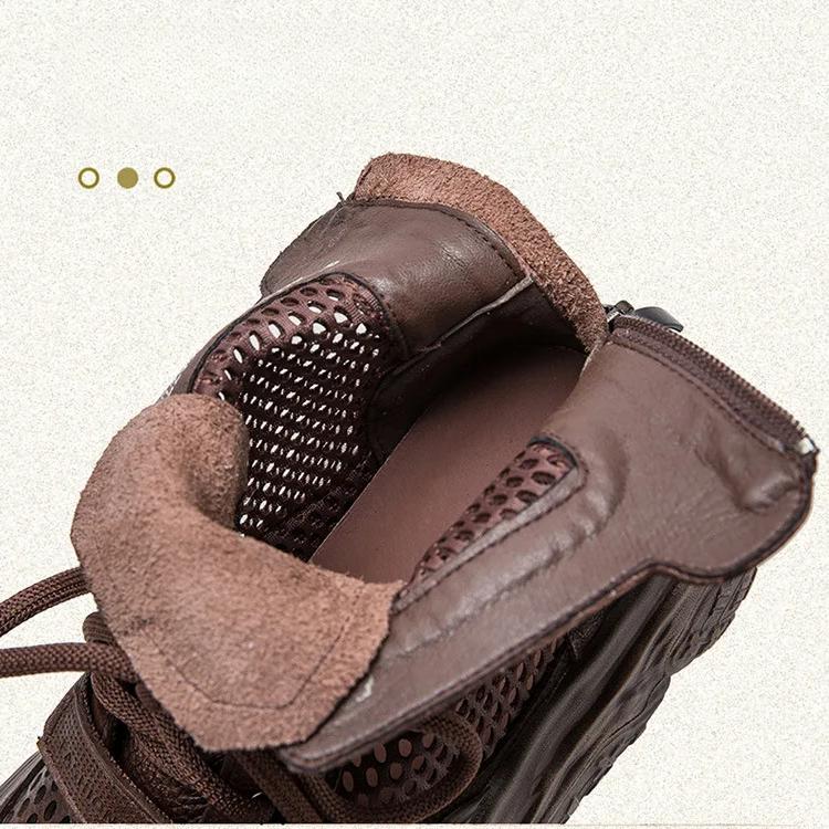 Johnature Cizme Retro Hollow-out din Plasă Respirabilă Pantofi cu Platformă Plată Confortabili și Versatili pentru Femei