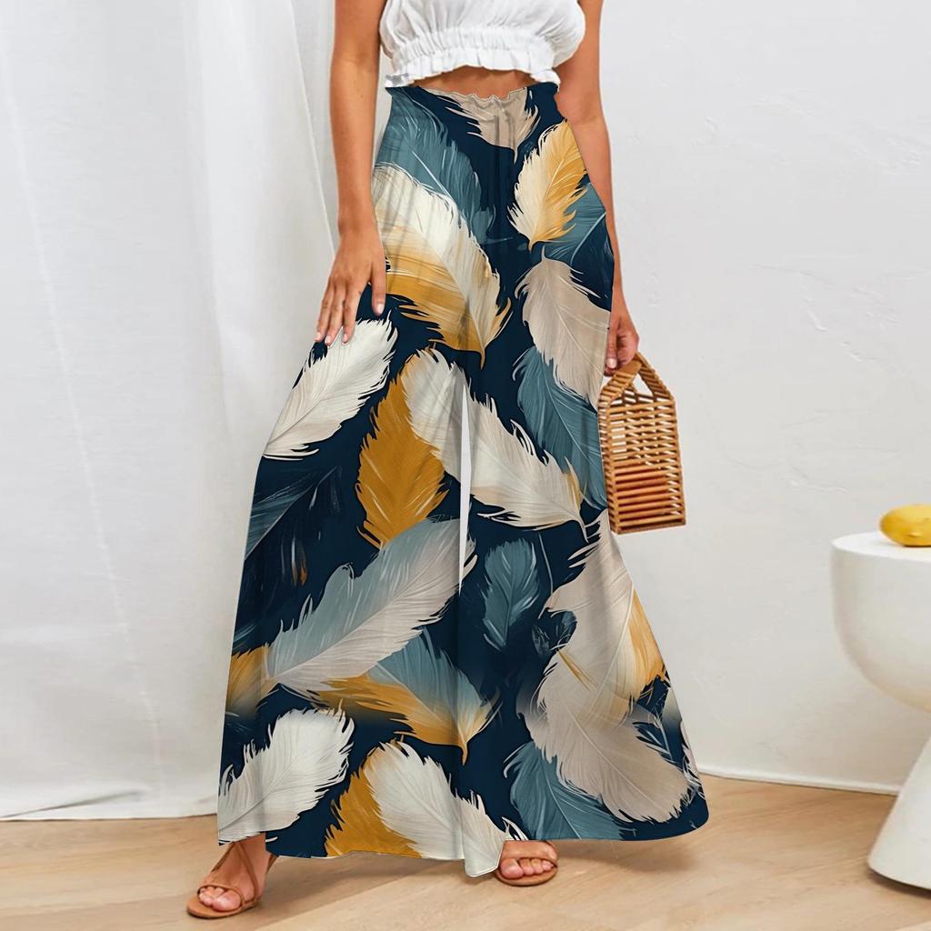 European & American Style Women's Printed Wide-Leg Casual Pants