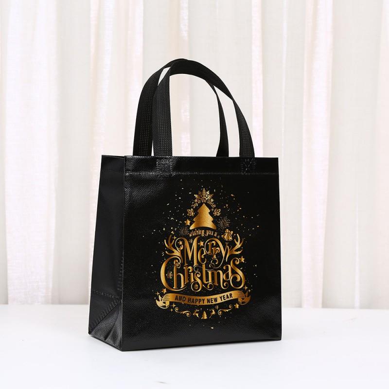 Black Gold Christmas Nonwoven Gift Bag With Foil Stamp Lightweight Holiday Tote Candy Toys Presents