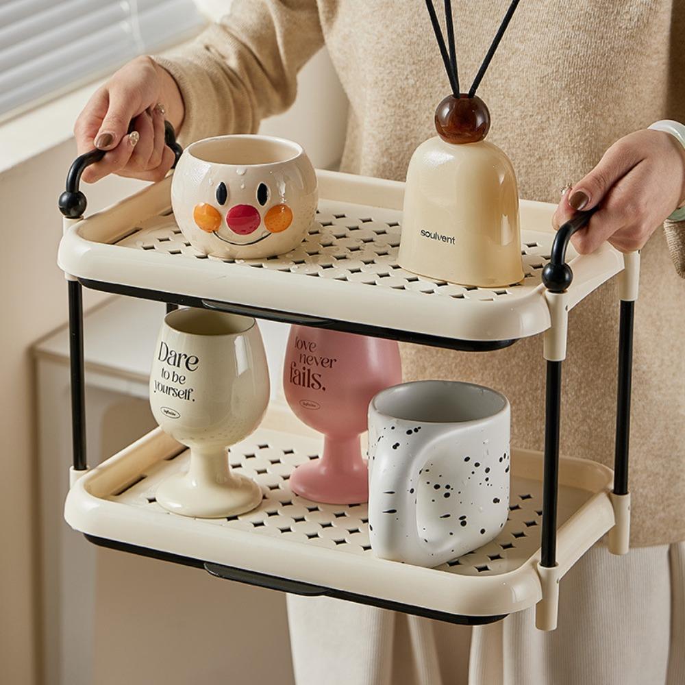 

Double Layer Storage Rack Space-saving Cup Rack New Desktop Organizer Home