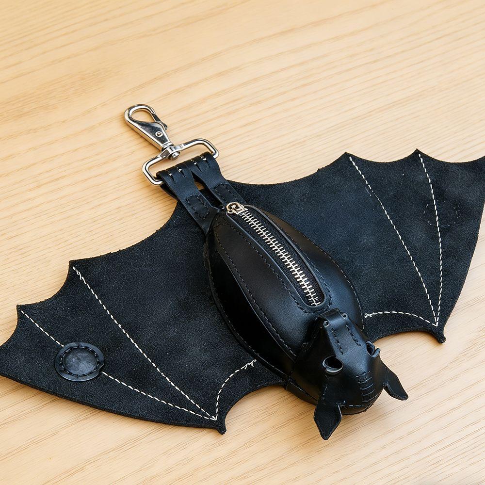 Zipper Halloween Bat Pendant Coin Purse Leather Bat Keychain  Backpack Accessory
