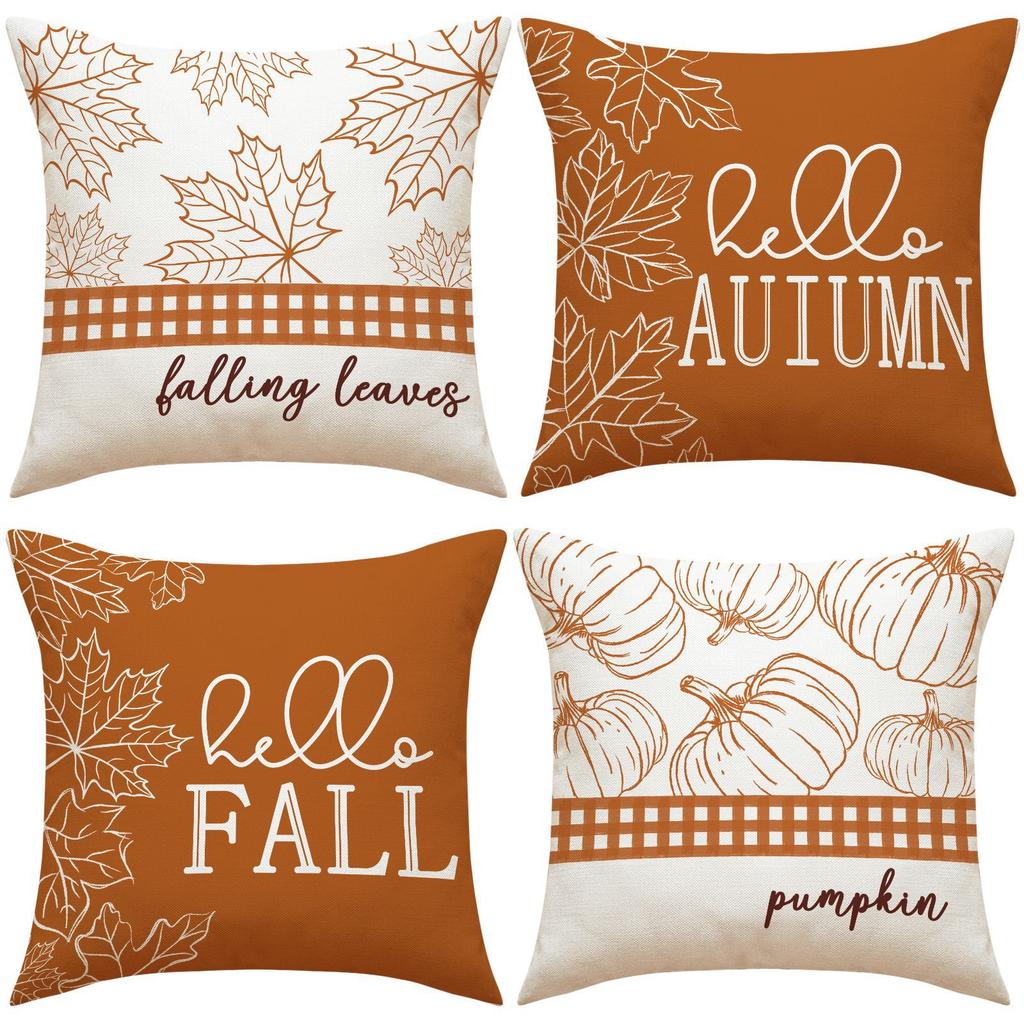 Autumn Maple Leaf Print Pillow Cover Simple Versatile Letter Cushion Indoor Home Decor Sofa Cushion