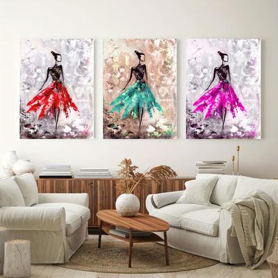 Abstraktes Leinwandgemälde Wanddeko Kunstwerk Rote Gruppe Mädchen Elegant und Schön Aquarellmalerei Leinwand Kunstdrucke Poster