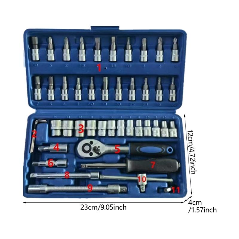 46 in 1 Ratchet Wrench Screwdriver Socket Nut Set Screw Driver Bit 1/4inch Hexagonal Handle Drive Slot Hand Tool