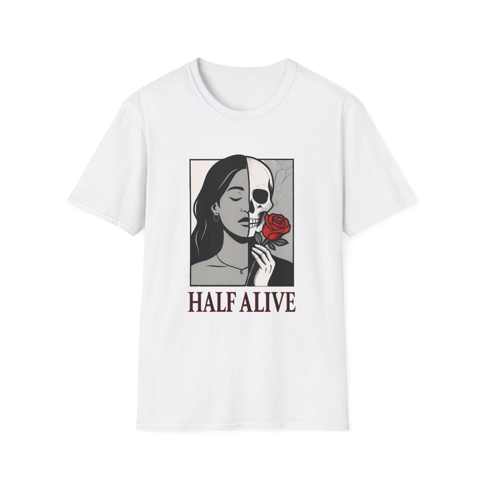 Unisex Softstyle T-Shirt Half Alive Woman Skull Rose Death Beauty Gothic Art S разноцветный