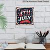 2D Flat, 1pc Vintage 4th of July Metal Wall Sign -Aluminum Patriotic Stars & Stripes Decoration with Happy 4th of July Lettering, Red White Blue