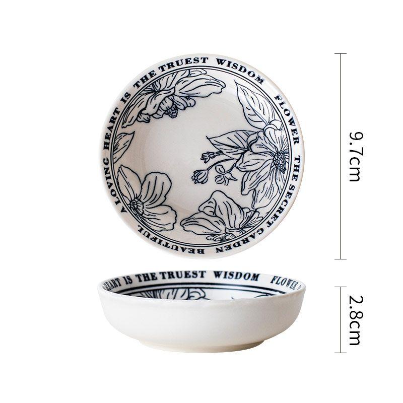 Retro Printing Snack Dishes Ceramics Household Dipping Sauce Plate Circular Japanese Restaurant Fruit Dish 1pc/2/4pcs Tableware