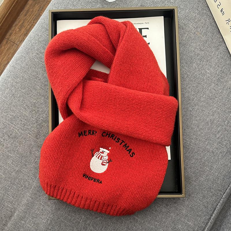 Women's Red Knitted Wool Embroidered Scarf - 2023 Winter Warmth