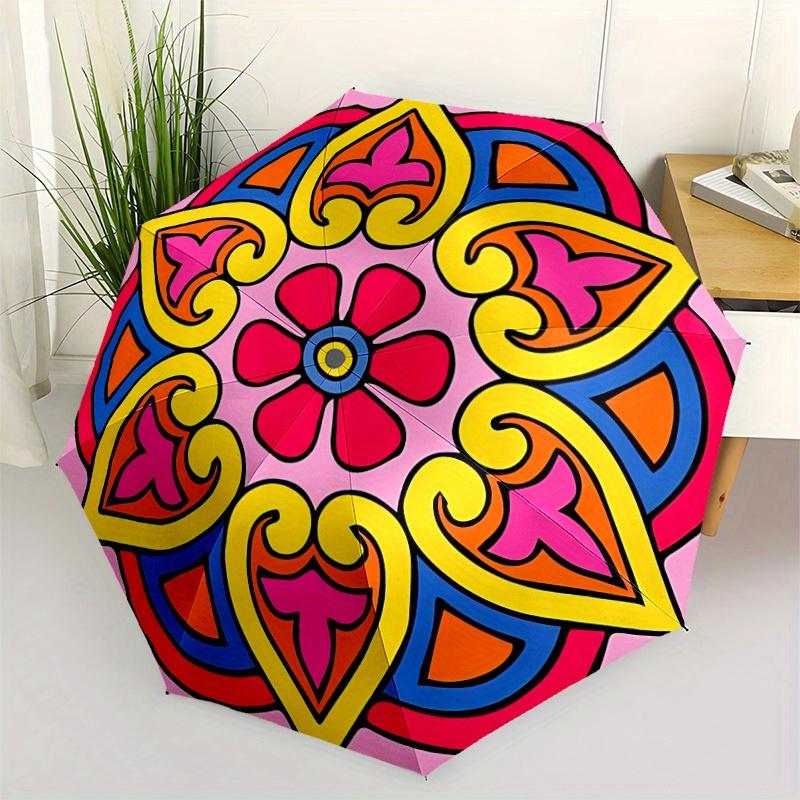 1pc Floral Mandala Design Folding Umbrella , 8 Ribs Casual Durable Lightweight Portable Travelling Umbrella For Men & Women Yy250728100