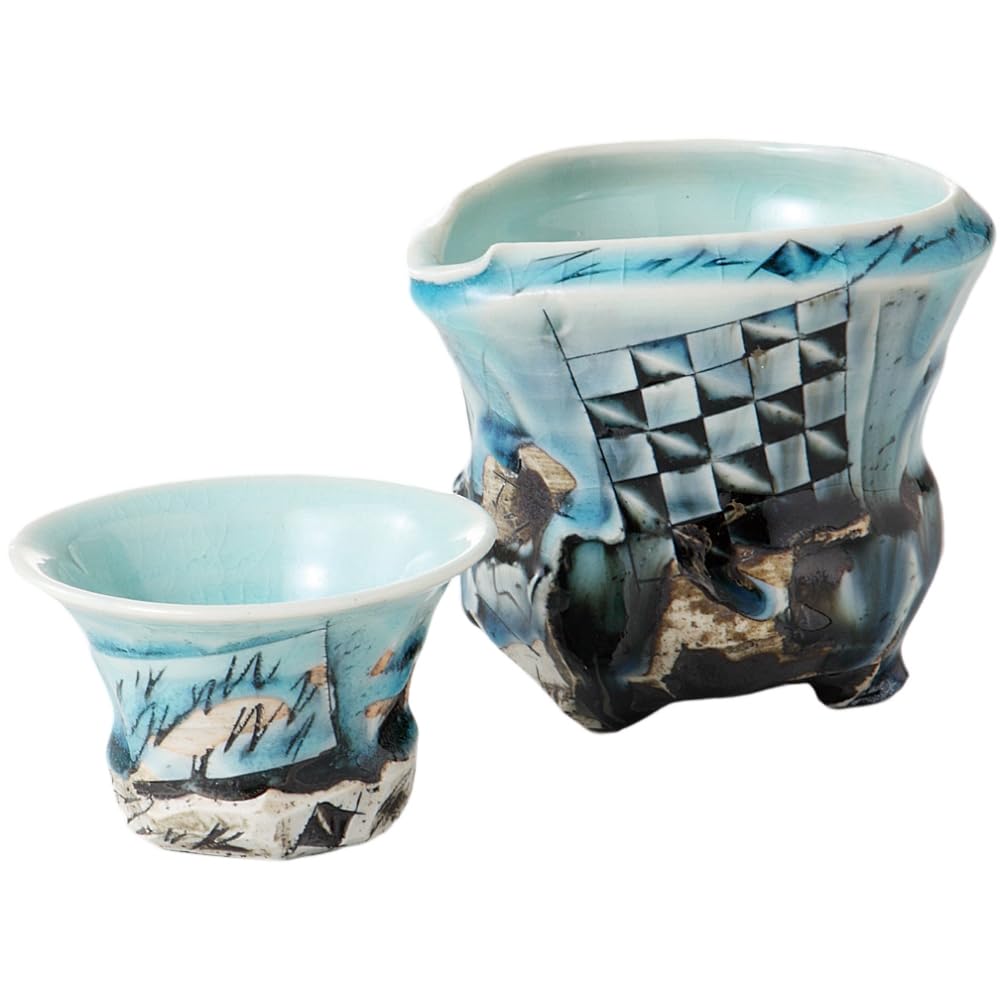 

Sake Tokkuri and Sake Cup Diameter x x Height Blue and White for Hot and Cold Mino Made in Japan Ale-net Set, Set, 10.5 9.5 8.5cm, 260cc, Porcelain, синий