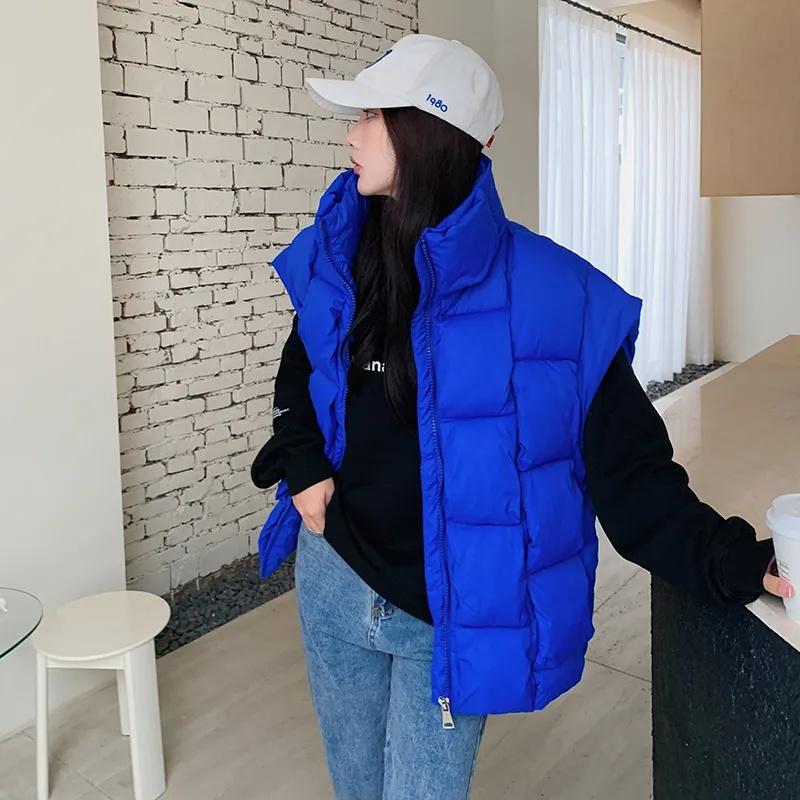 Herbst Winter Ärmellose Jacken Frauen Koreanische Mode Baumwolle Gefütterte Daunenweste Lose Warme Dicke Reißverschluss Weste