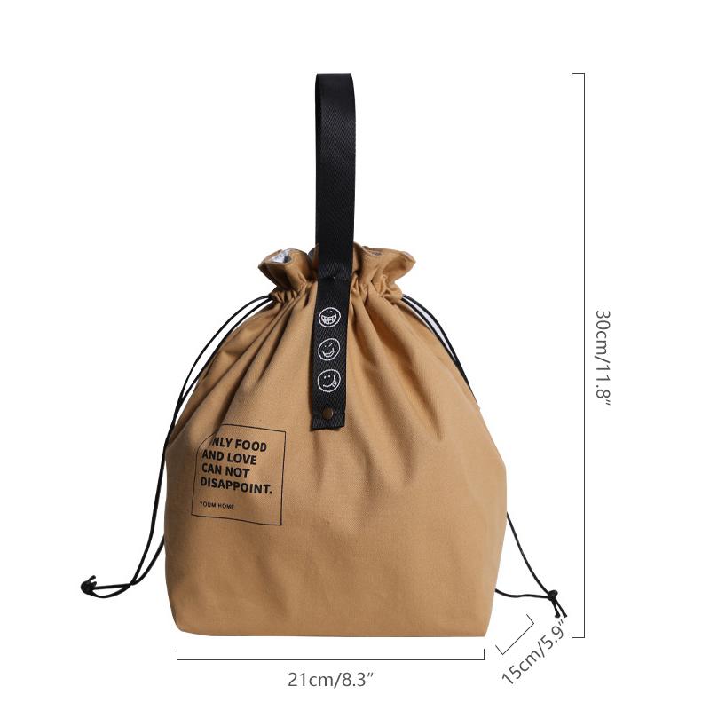 Bento Lunch Bag Wide Mouth Canvas Drawstring Food Carrier For School Picnic Camping Kitchen Essentials Thermal Storage Bag