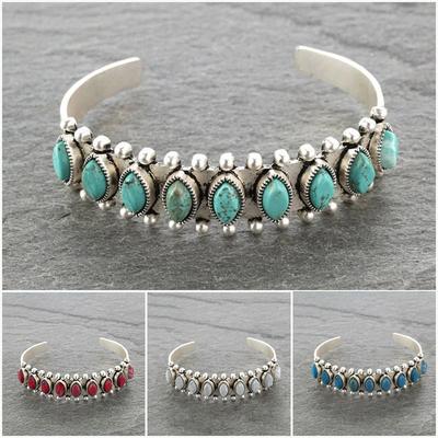Pulseras Abiertas Boho Retro de Turquesa Natural para Mujer con Colgante Estilo Bohemio Circonita Regalos