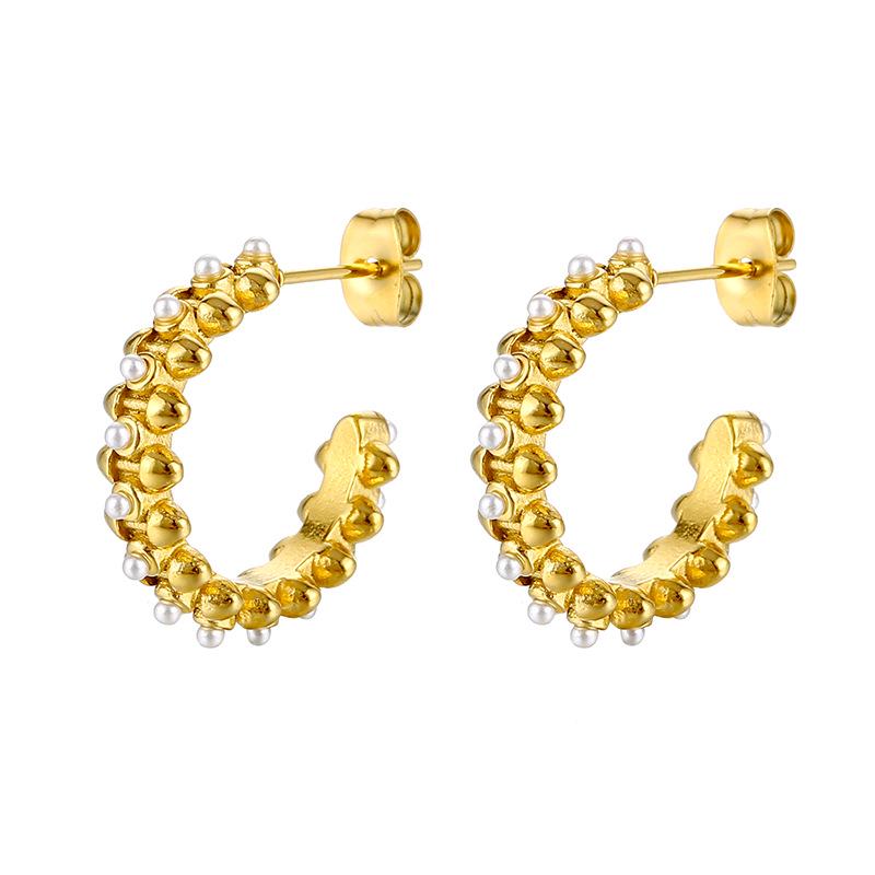 High-End C-Shaped Pearl Earrings: Women's Luxury Fashion Stainless Steel Trend
