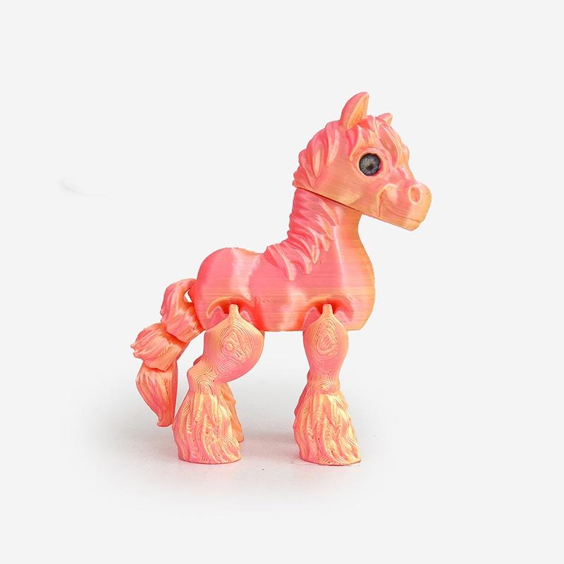 3D-gedrucktes Spielzeug Regenbogenpferd Simulierte Statue Niedliches Sternzeichenpferd Gelenkschwanz Bewegliche Figur Bürodekoration Neujahrsgeschenk