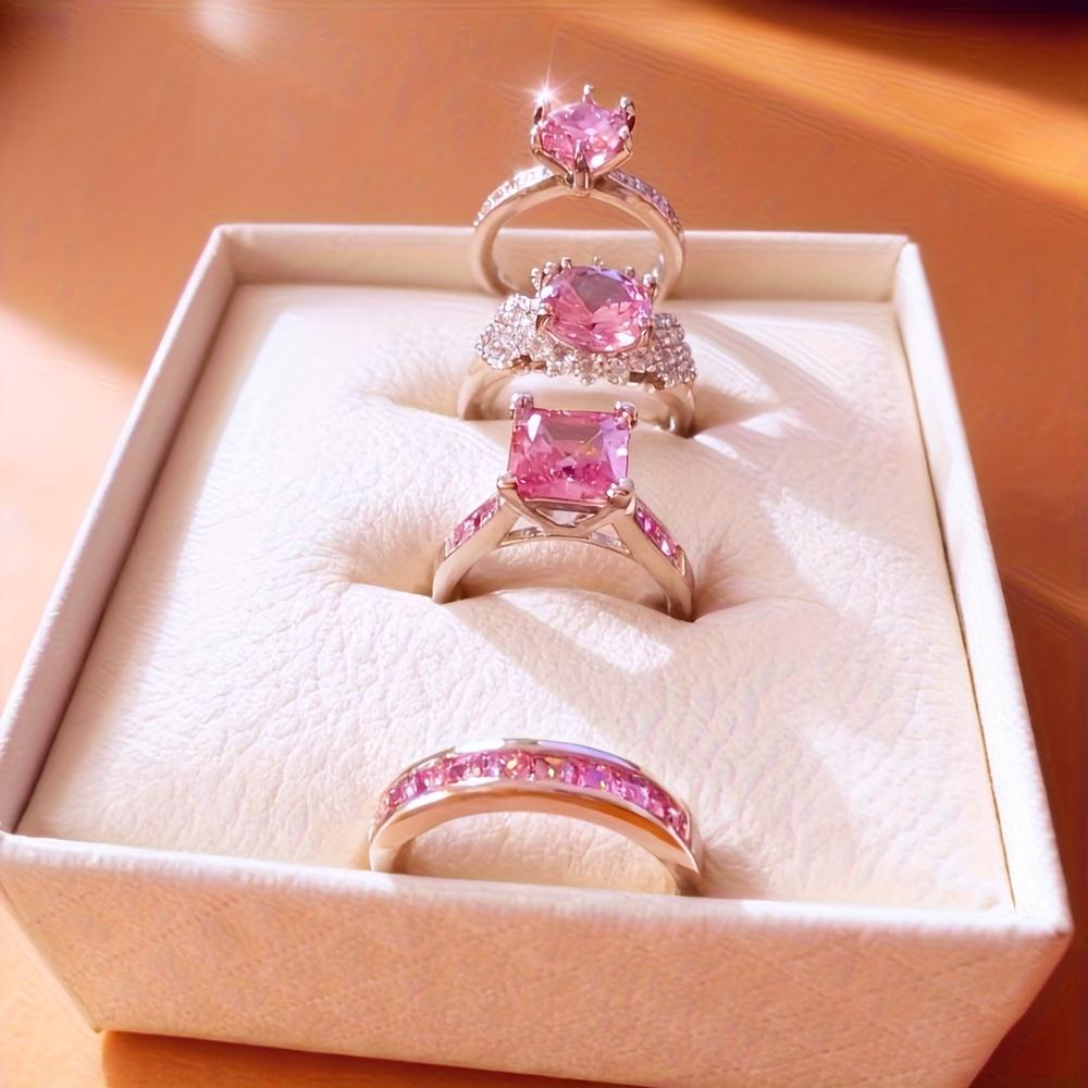 Sweet and Luxurious Pink Zircon Wedding Ring Engagement Ring Set 6 розовый