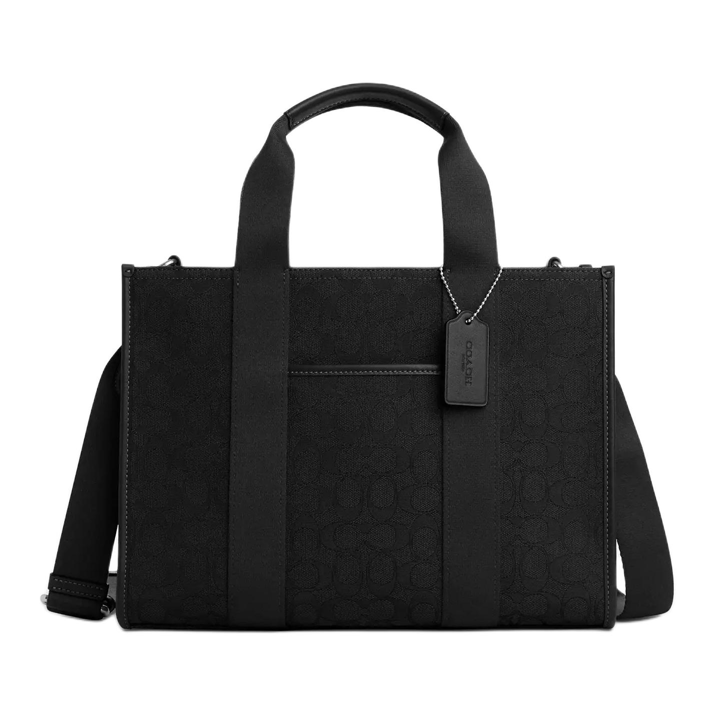 Coach Women's Smith 34 Brand Logo Charm Adjustable Shoulder Strap Jacquard Tote Bag Shopping Bag Shoulder Crossbody Handbag Large Tote Bags Cy368-Sbkbk