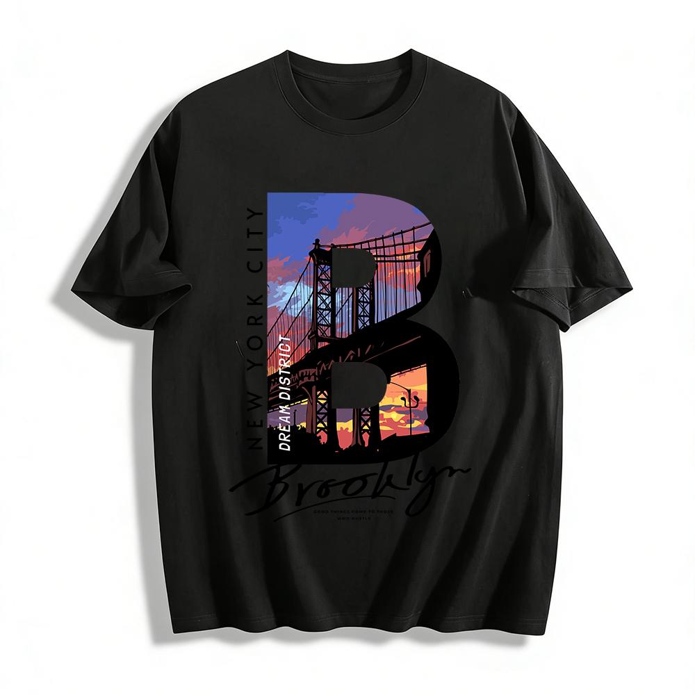 New York Brooklyn Bridge Print Casual Unisex Short Sleeve T-Shirt Pure cotton T-shirt XXS