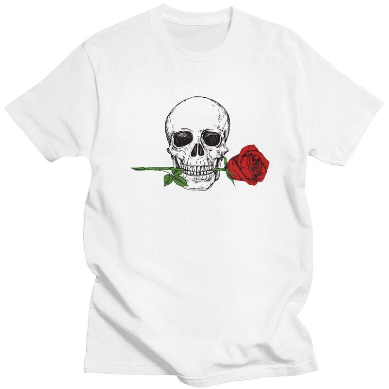 Custom Rose Skull T Shirt Men ShortSleeve Tshirt Casual Tee 100 Cotton Slim Fit Tshirt Merch