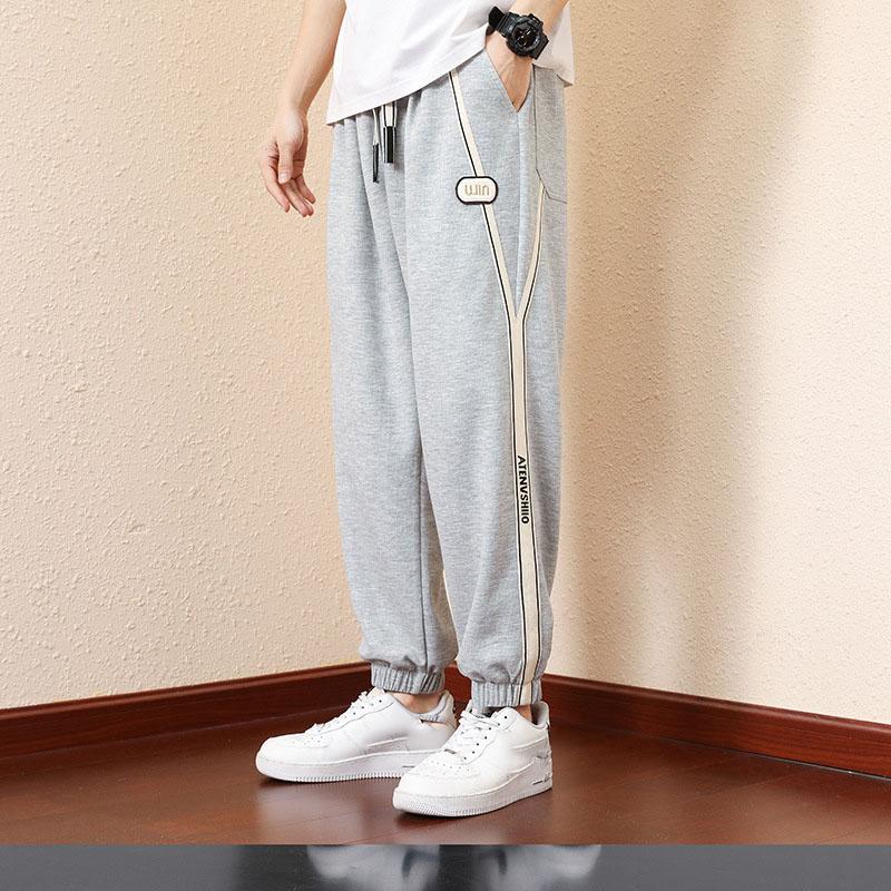 

Весенние мужские трикотажные спортивные брюки Nine-minute Fat Sports Trend Straight Pants Plus Size M серый