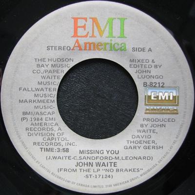 7inch Record JOHN WAITE - Missing You B8212 EMI America 1984 Canada Rock Used