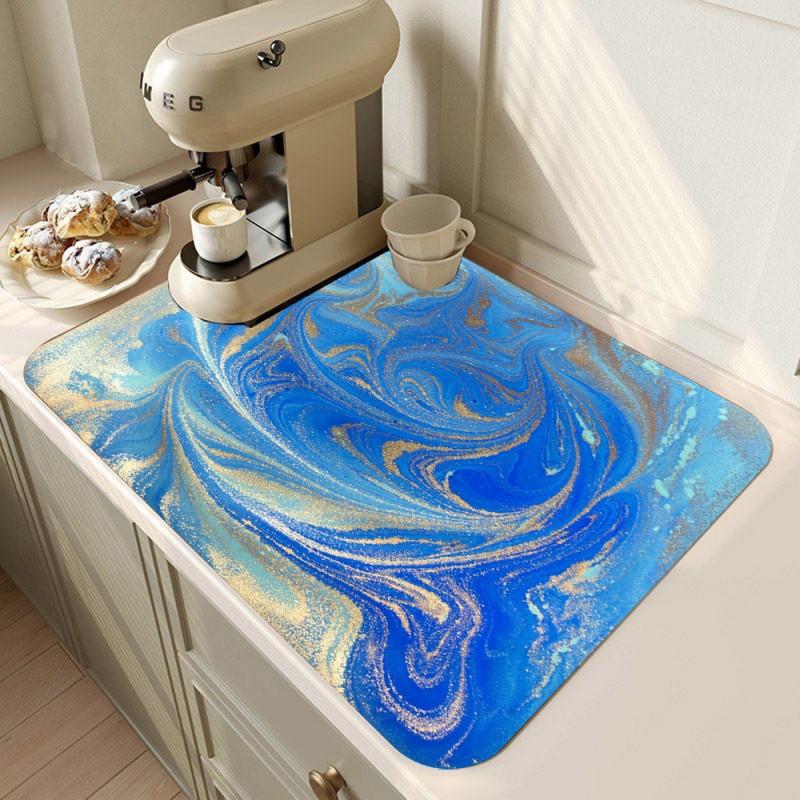 Marble Coffee Maker Mat Dish Drying Mat for Kitchen Marble Dishes Pad Dish Drainer Rack Mats Absorbent Fast Dry Kitchen