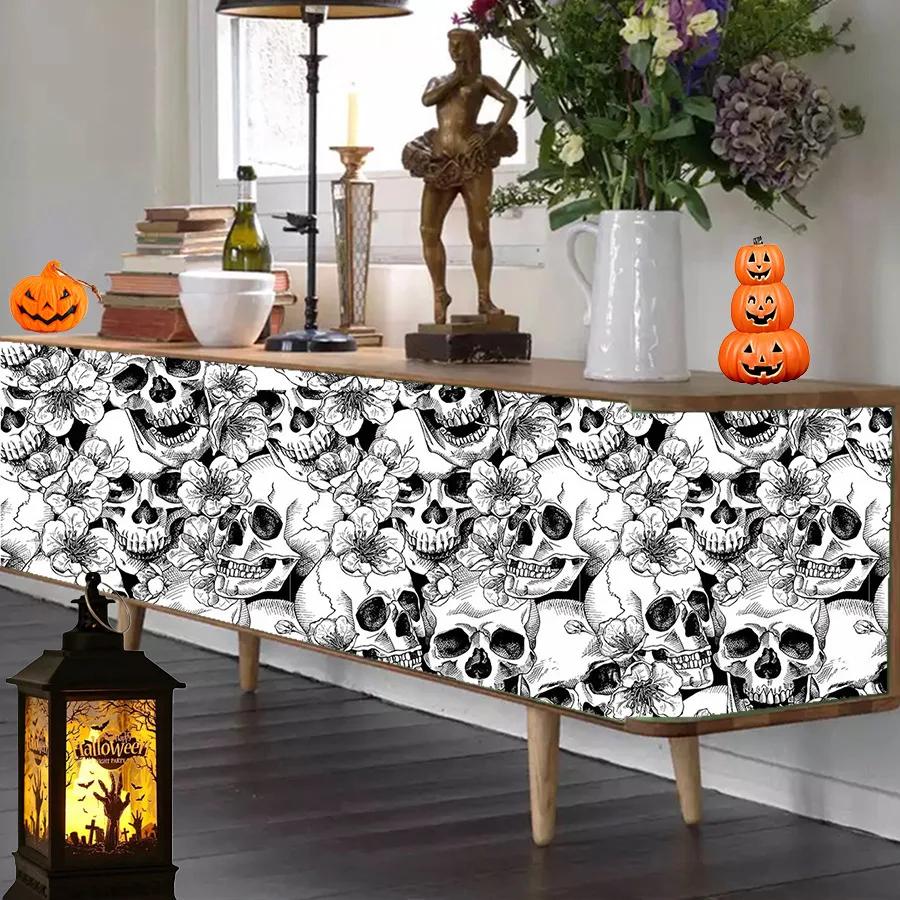 Halloween White Skull Self-adhesive Wallpaper PVC Holiday Party Home Decoration Building Materials Background Wall Wallpaper