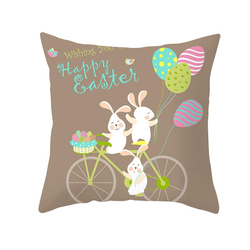 Easter Cartoon Cute Rabbit Digital Printing Short Plush Pillow Covers Decorative for Car Sofa Office Cushion Cover Home Goods