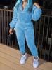 European & American Women's Solid Color Long Sleeve Plush Suit - Autumn/Winter Fashion Casualwear