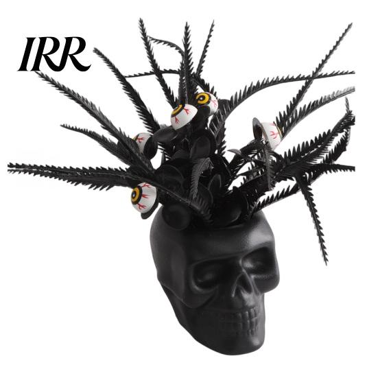 Spooky Skull Figurine Figurine, Black Red Rose Creepy Eyeballs Skeleton Halloween Lightweight Decoration Table Centerpiece for Tabletop, Desk, Mantel,
