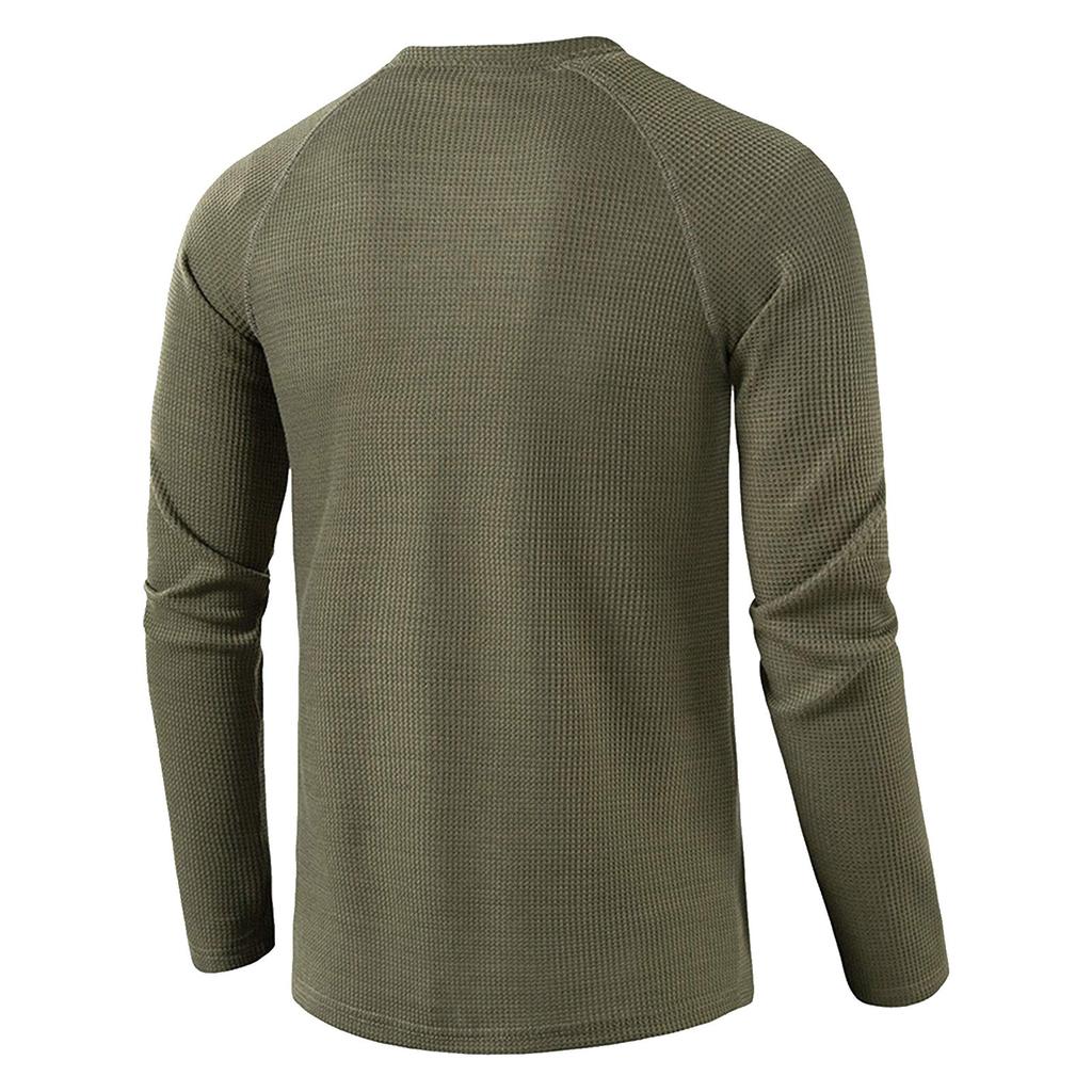 Men's Casual Solid Color Buckle Quick Dry Shoulder Long Sleeved