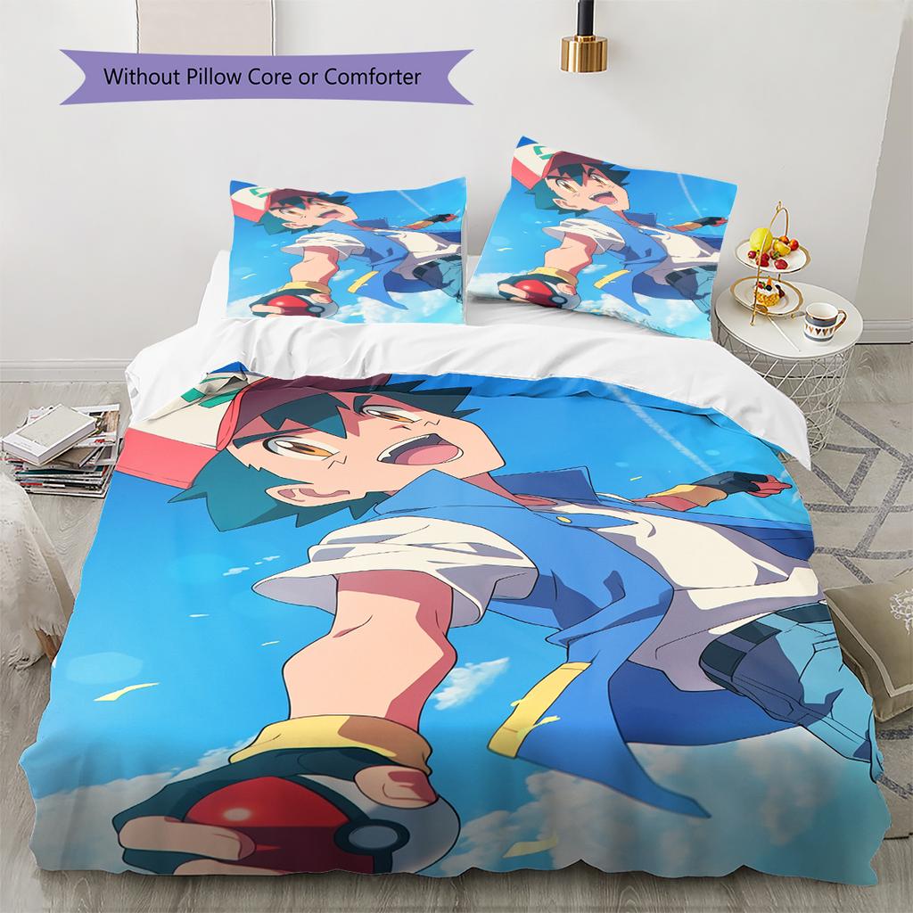 Pokémon Cartoon Pattern Bedding Home Decoration Birthday Gift (1 * duvet cover + 2 * pillowcase, without core)
