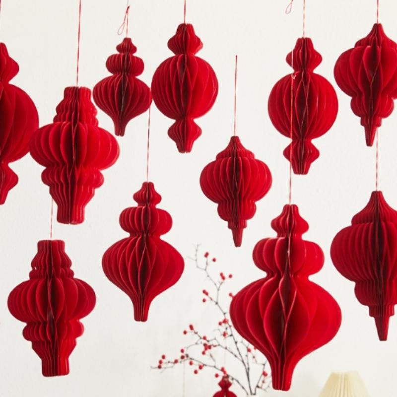 2026 Weihnachtskugeln Dekoration 3D Waben Hängeanhänger Weihnachtsbaumschmuck Rote Papierlaterne Weihnachten Navidad Deko
