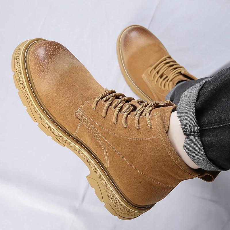 Fashion 2024 Winter Men's Ankle Boots British Style Mid Top Boots Outdoor Boots Luxury Brands Classic Design High Top Men Casual Shoes