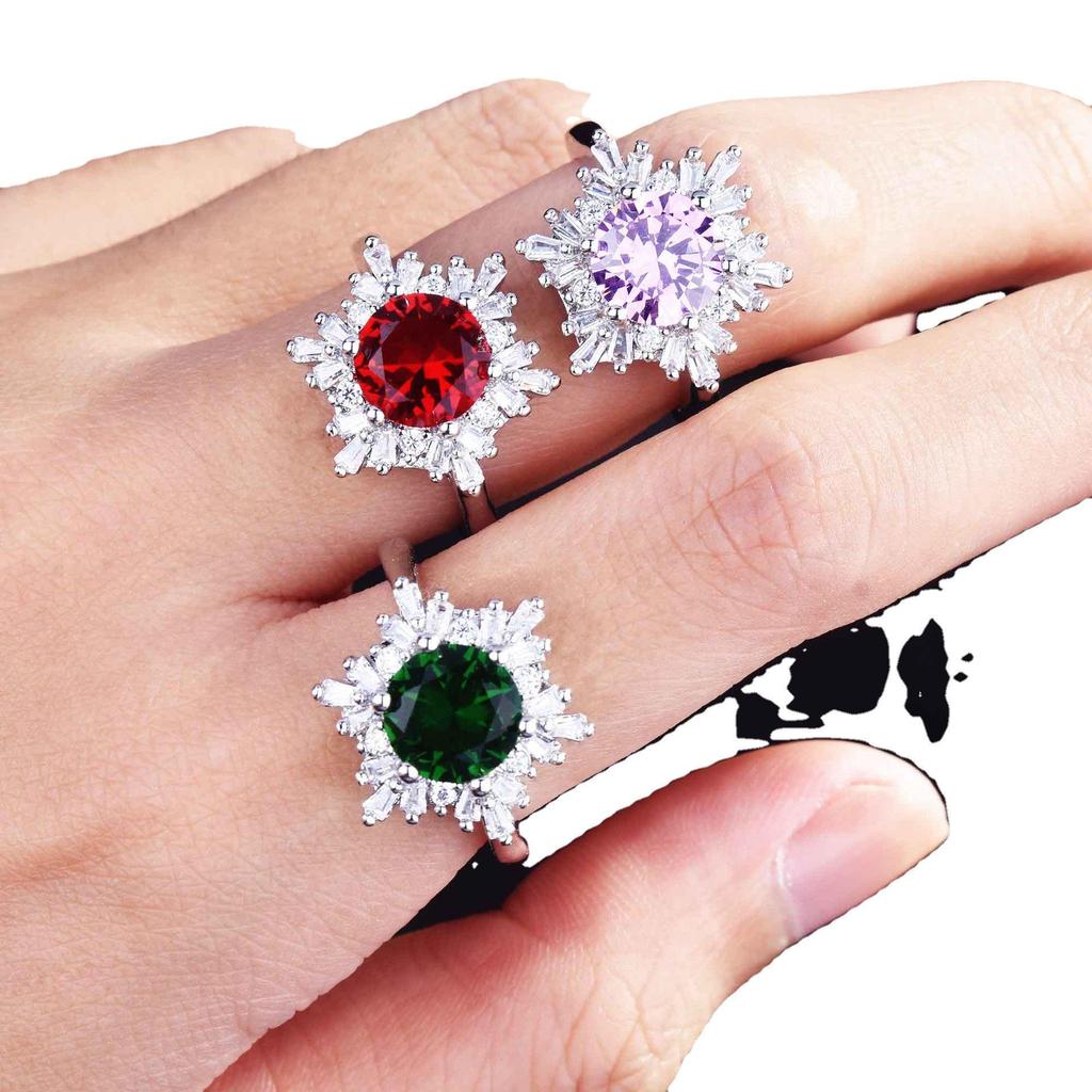 Set bijuterii de mireasă european și american: Colier Zircon cu Diamante Complete, Cercei, Inel cu Fulg de Nea Creativ și Pietre Prețioase Colorate