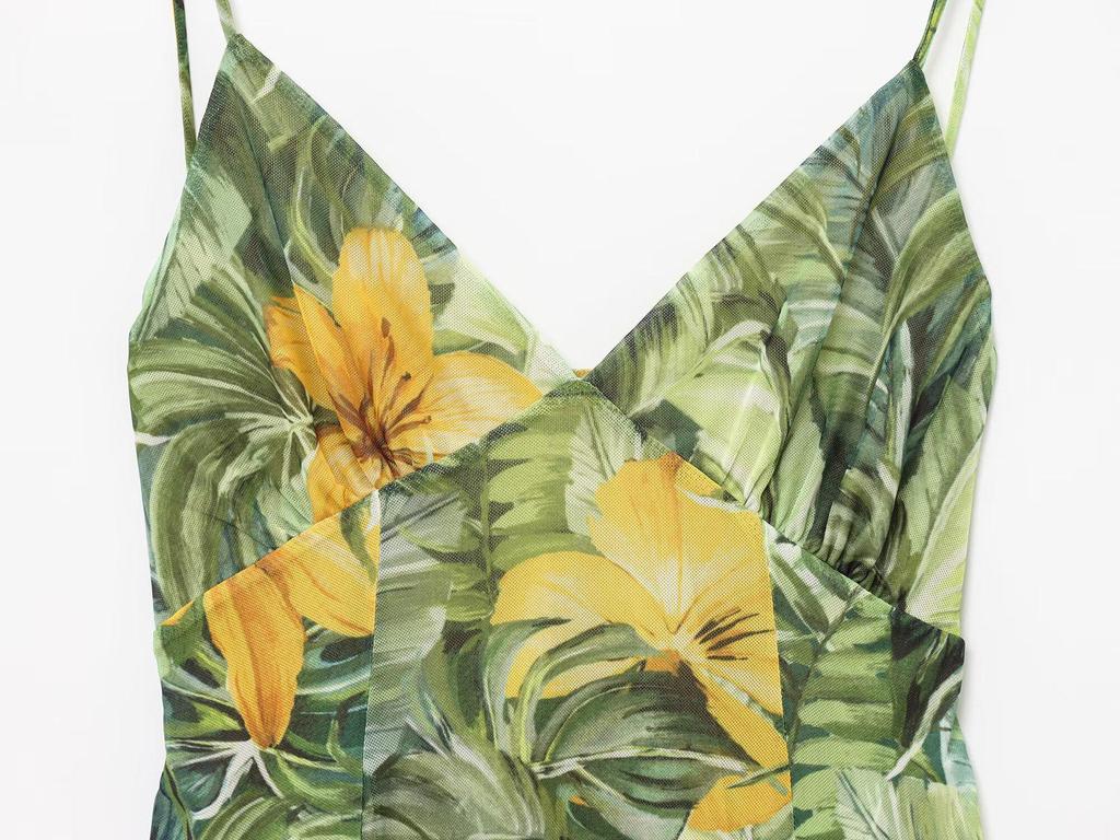 2025 European & American V-Neck Silk Print Sundress